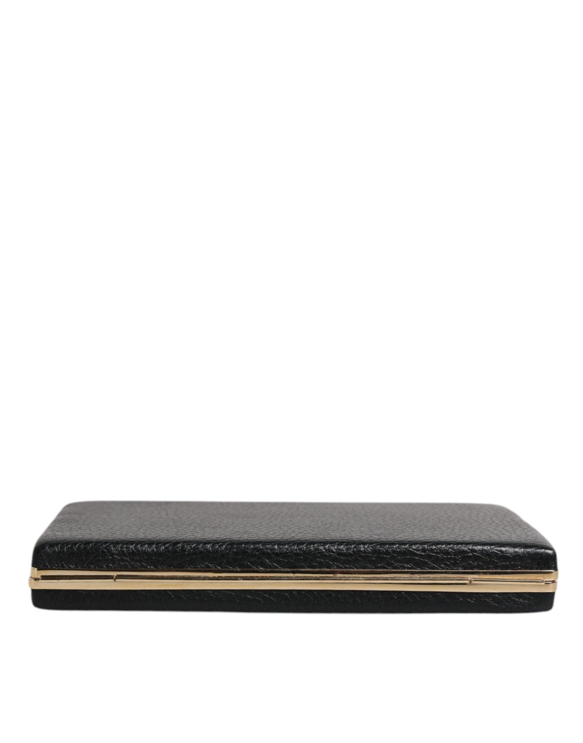 Dolce & Gabbana Siyah Deri Altın Çerçeveli Clutch Akşam Partisi Çantası
